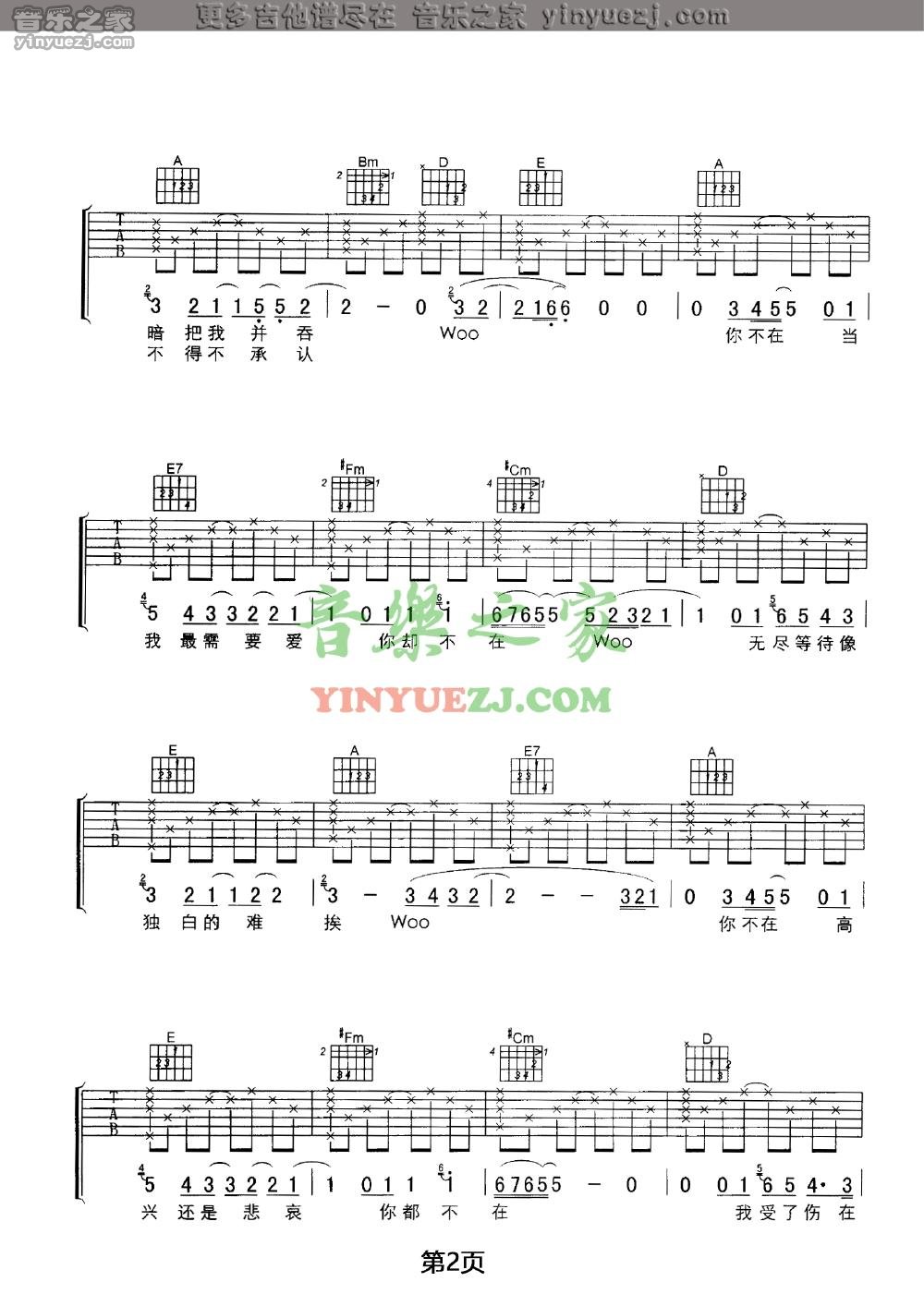 A调版2 王力宏《你不在》吉他谱