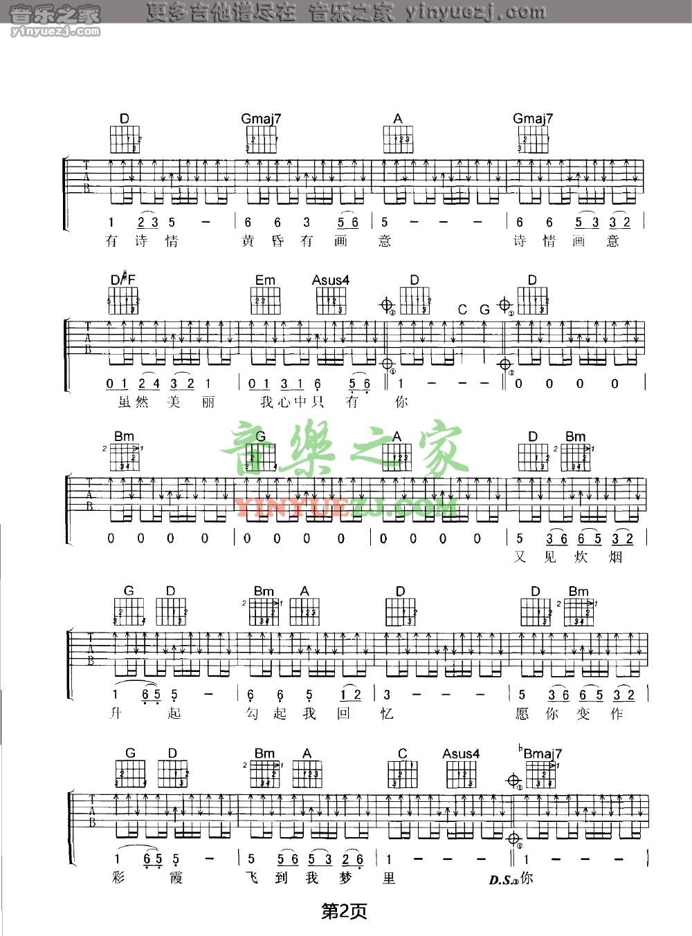 版本二2 王菲《又见炊烟》吉他谱