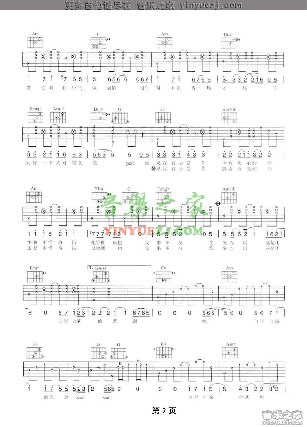 2陶喆《自导自演的悲剧》吉他谱