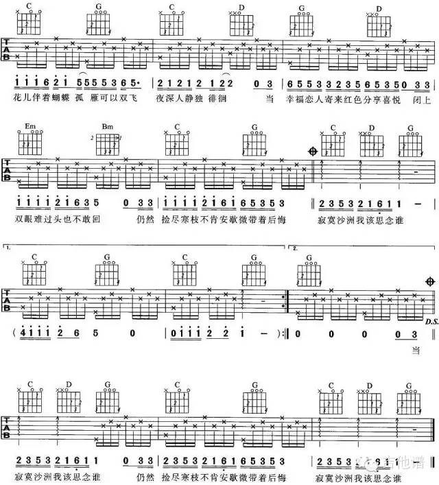 2周传雄《寂寞沙洲冷》吉他谱