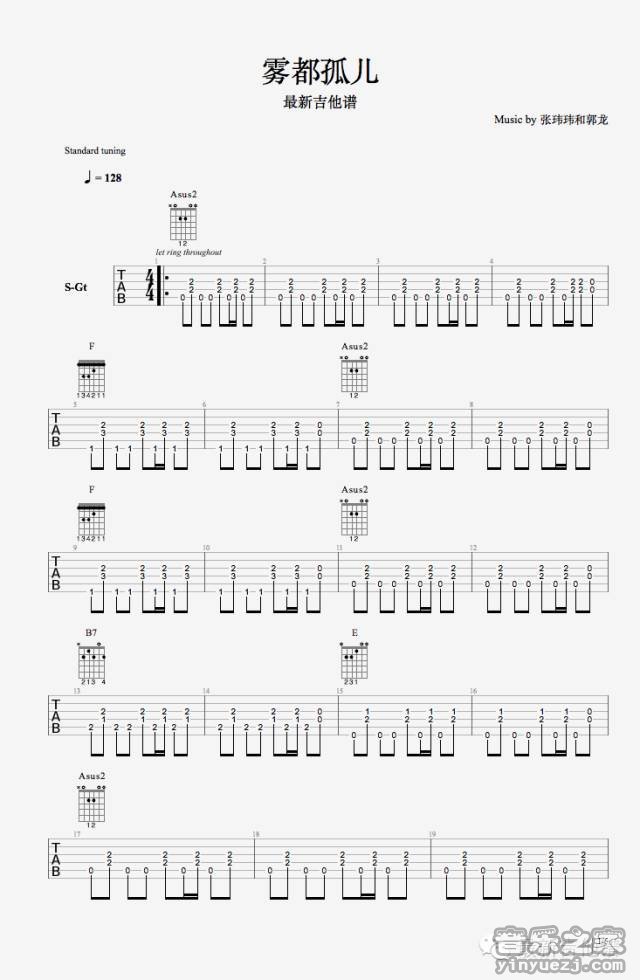 1张玮玮/郭龙《雾都孤儿》吉他谱