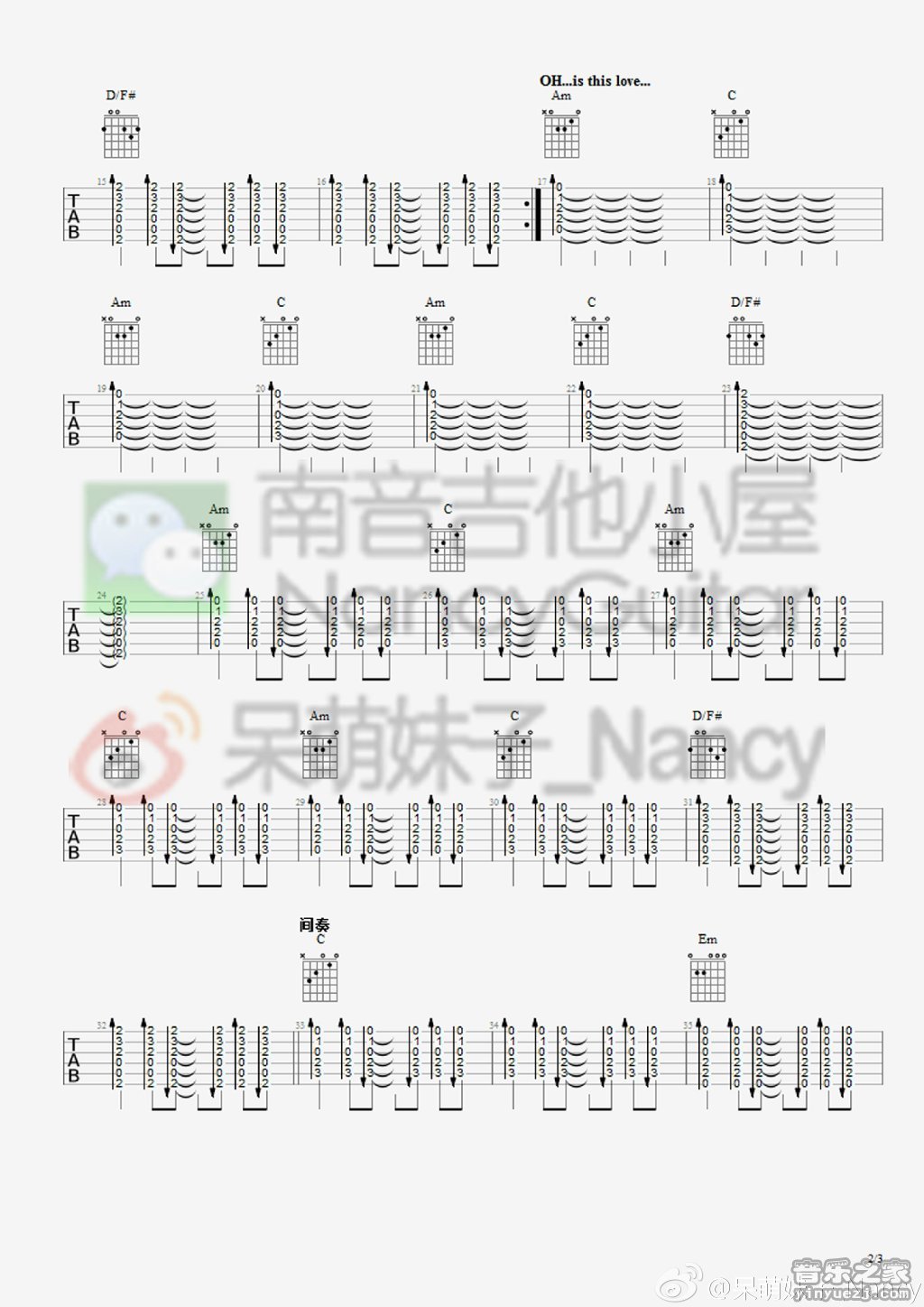 2南音六线版 逃跑计划《Is This Love》吉他弹唱谱