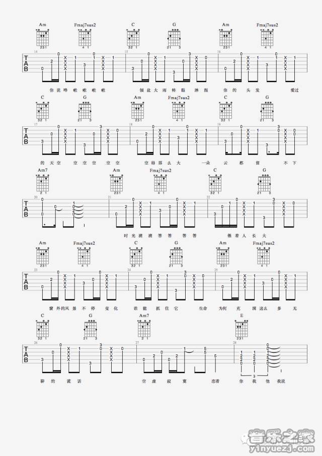 2最新吉他谱版 鹏泊《鲨啦啦》吉他弹唱六线谱