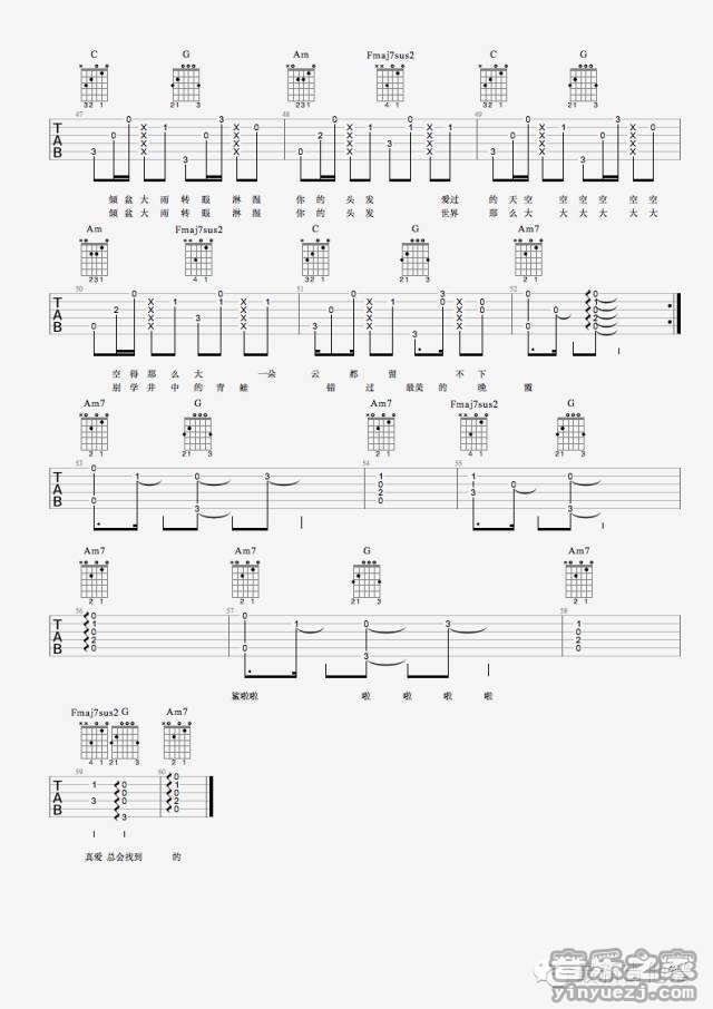 4最新吉他谱版 鹏泊《鲨啦啦》吉他弹唱六线谱