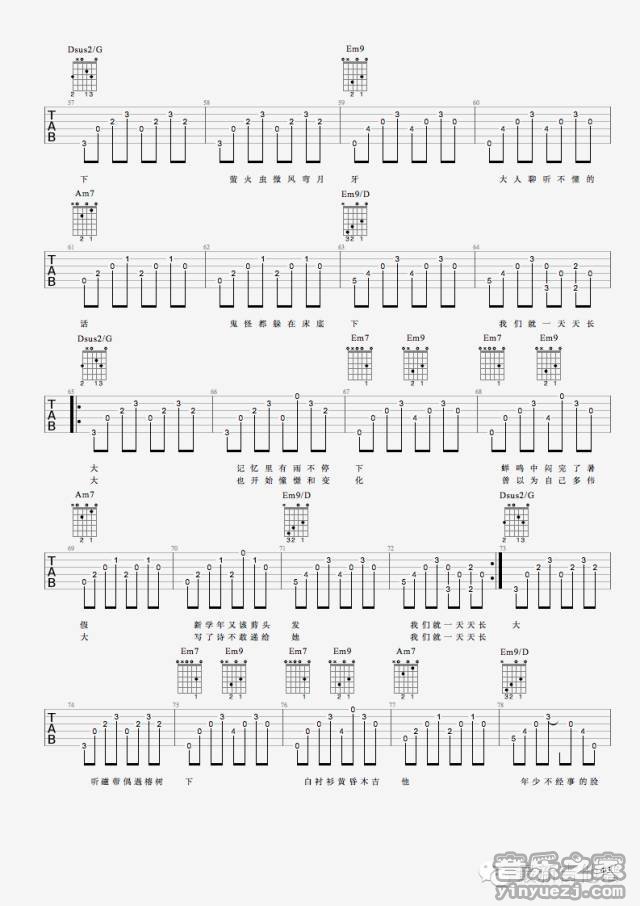 4最新吉他谱版 刘昊霖《儿时》吉他弹唱六线谱