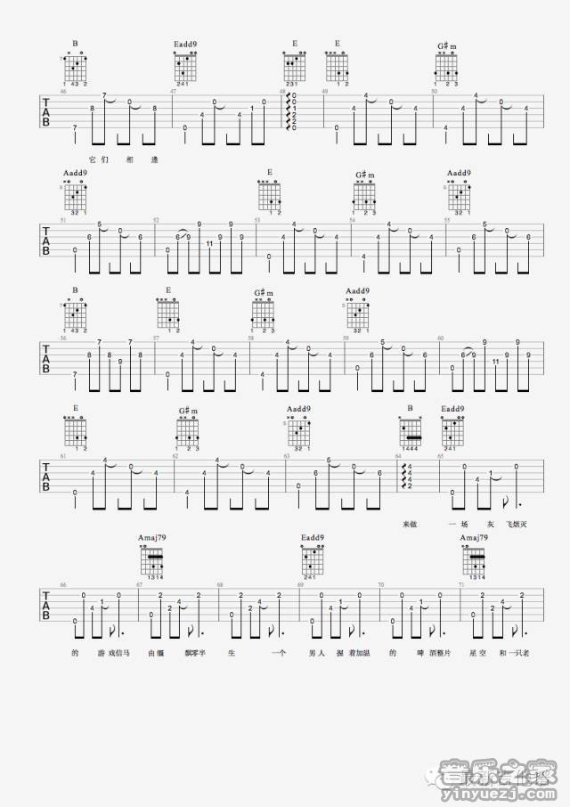 3最新吉他谱版 马頔《皆非》吉他弹唱六线谱