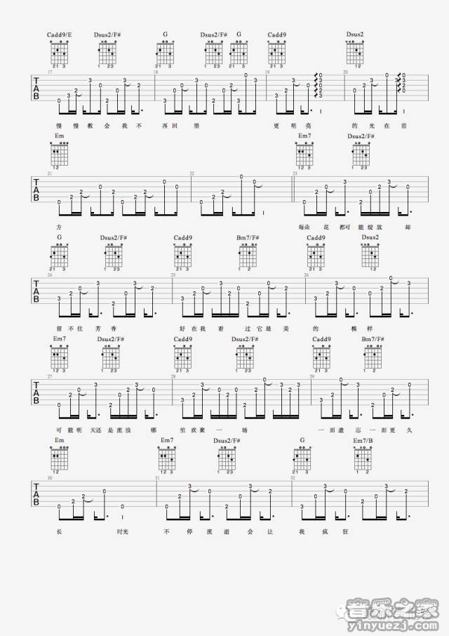 2最新吉他谱版 马雨阳《前方》吉他弹唱六线谱