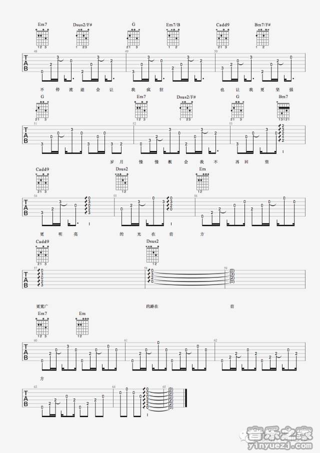 4最新吉他谱版 马雨阳《前方》吉他弹唱六线谱