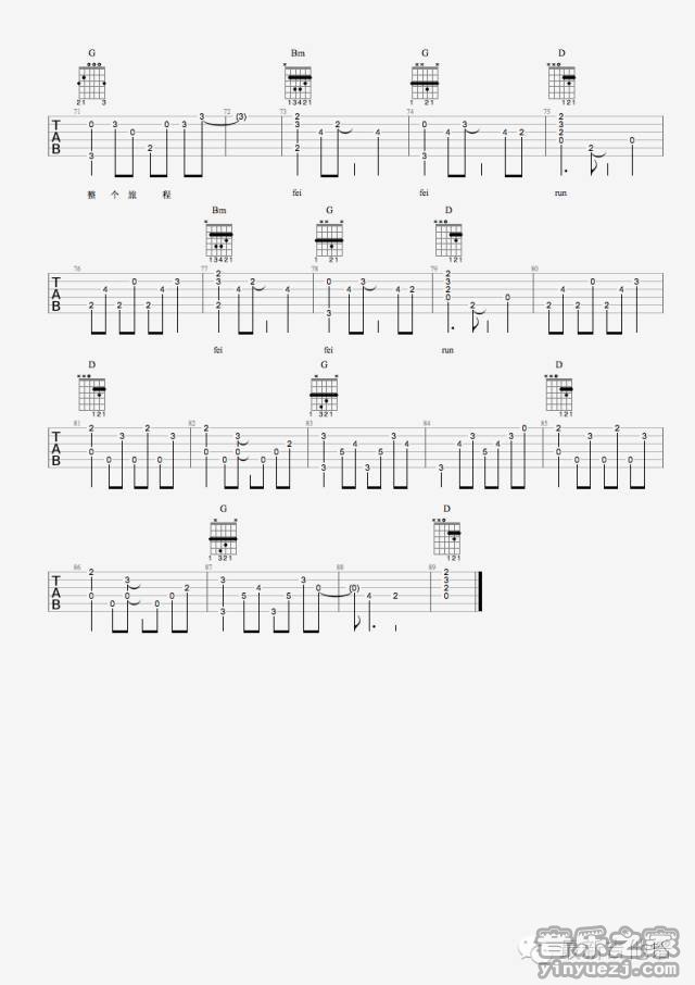4最新版 木马乐队《Feifei Run》吉他弹唱六线谱