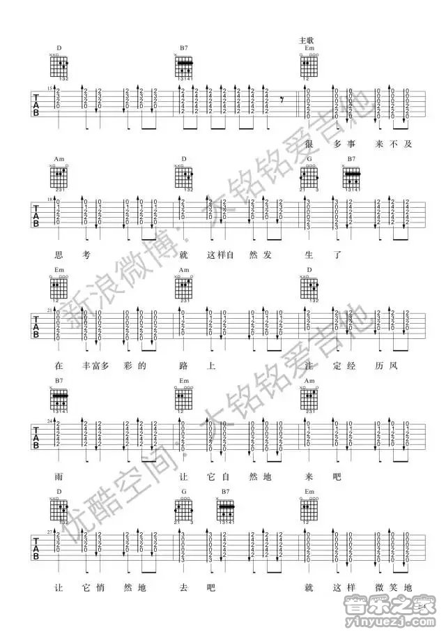 2大铭铭版 许巍《漫步》吉他弹唱六线谱