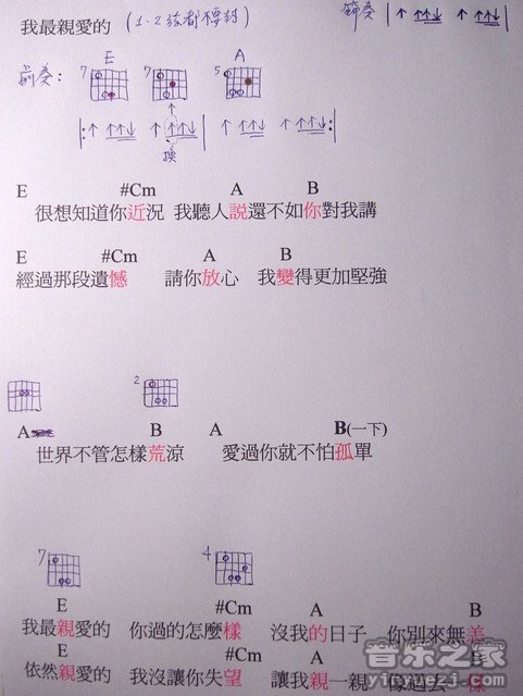 马叔叔版 张惠妹《我最亲爱的》吉他弹唱和弦谱