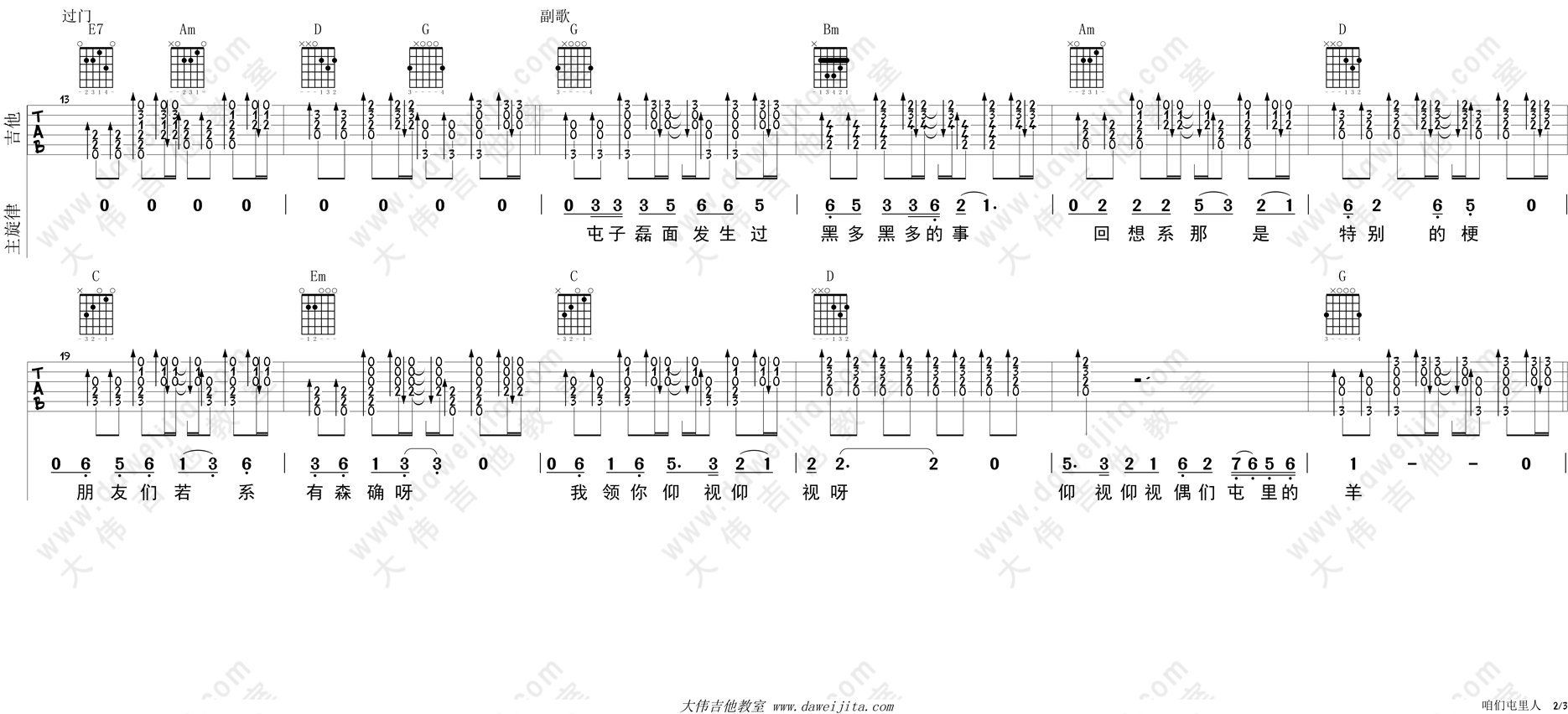 2大伟六线版 《咱们屯里人》吉他弹唱谱