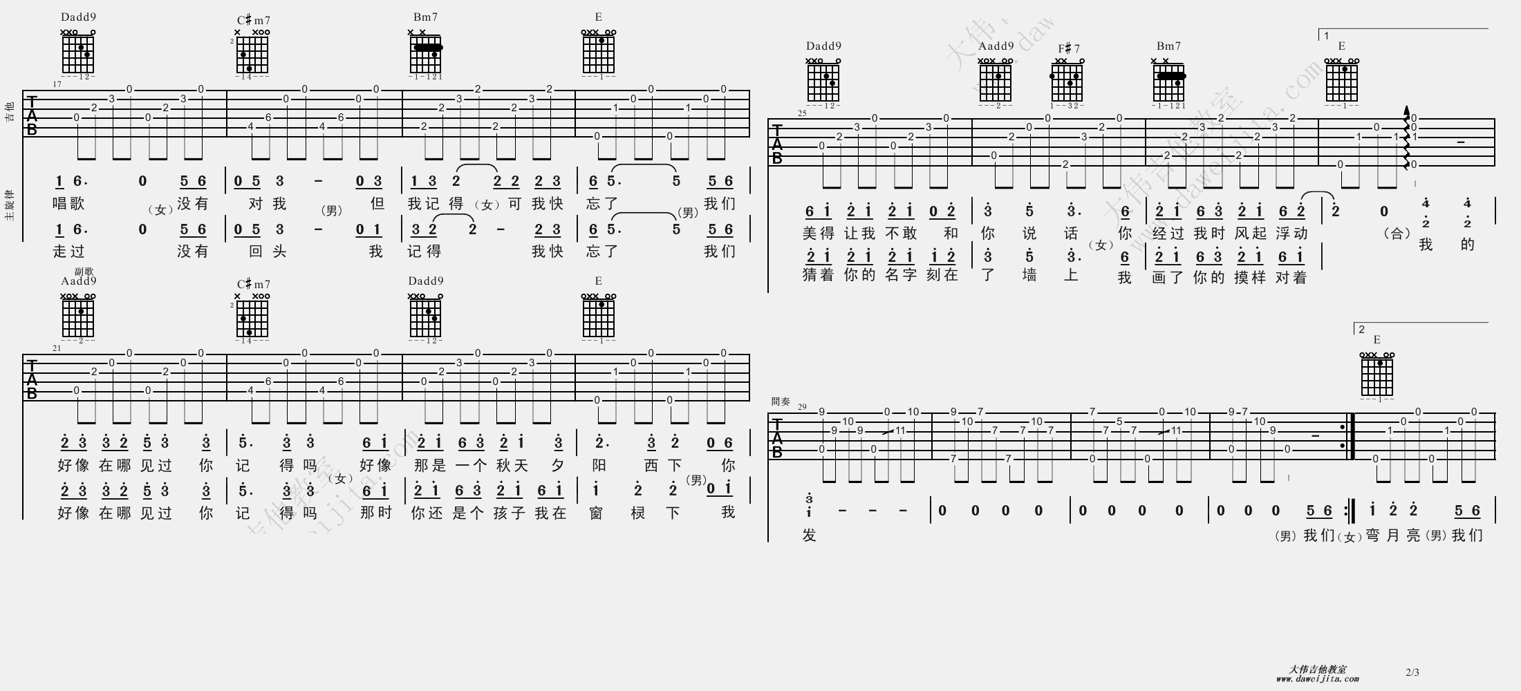 2大伟A调版 小柯《我们好像在哪见过》吉他弹唱六线谱