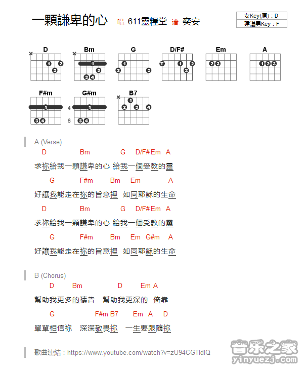 一颗谦卑的心歌词歌谱图片