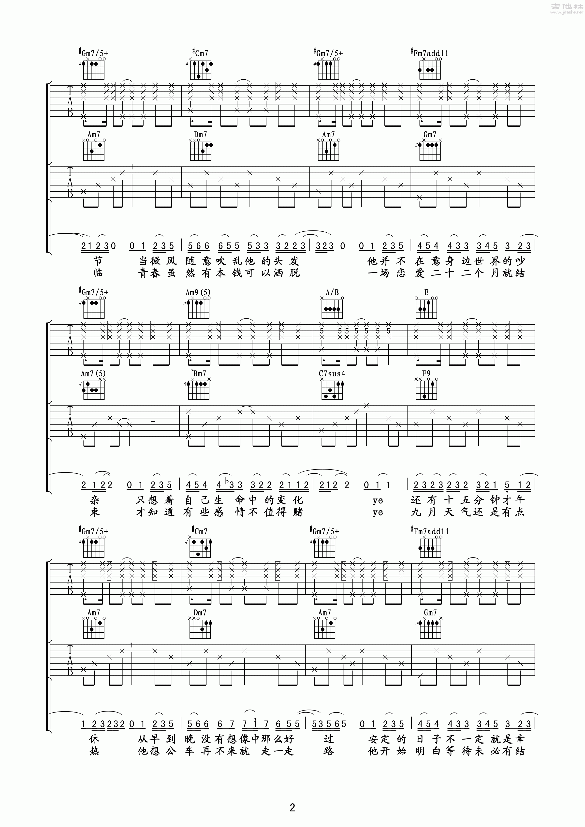 2玩易E调双吉他版 陶喆《二十二》吉他弹唱六线谱