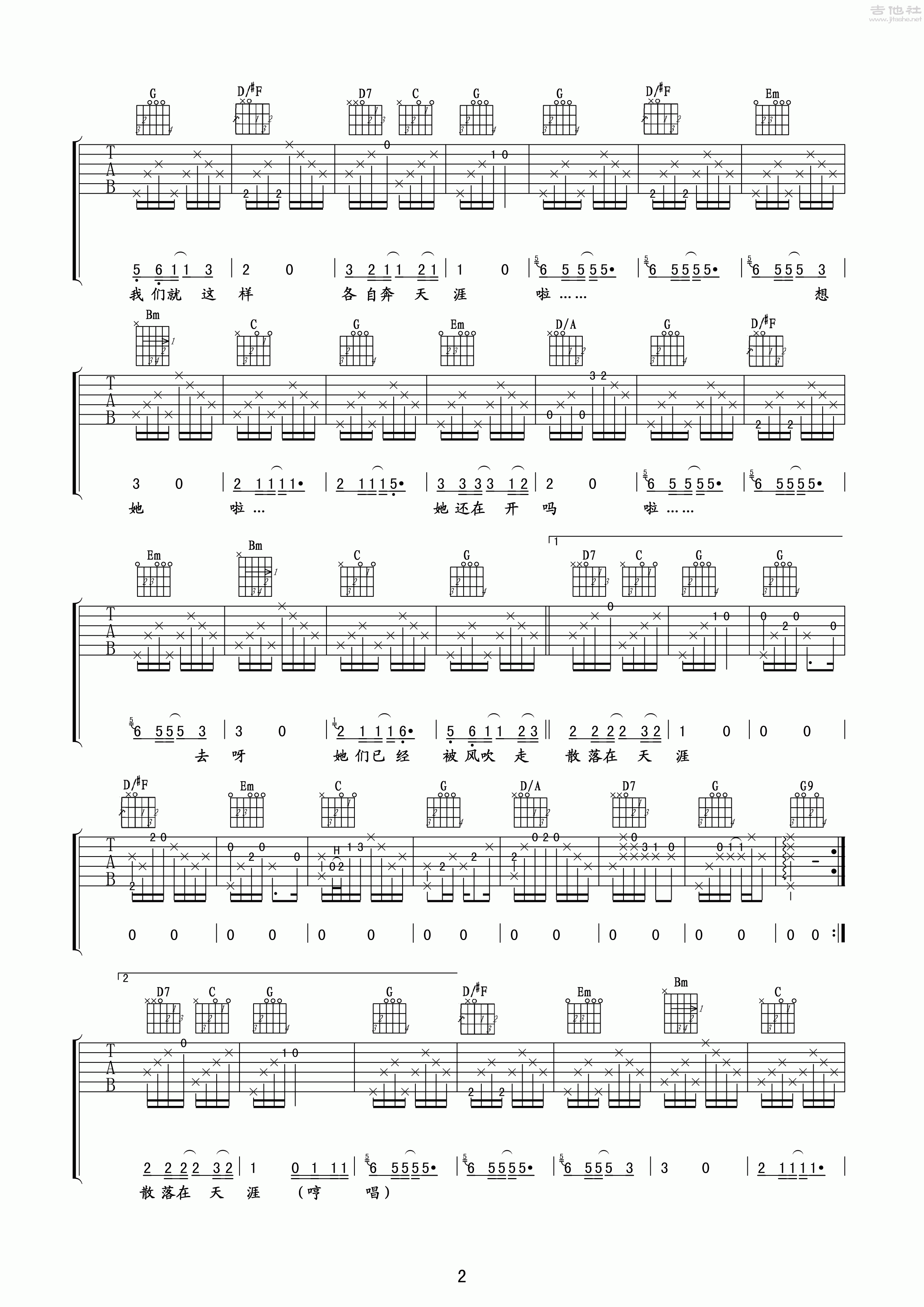 2玩易G调版 朴树《那些花儿》吉他弹唱六线谱