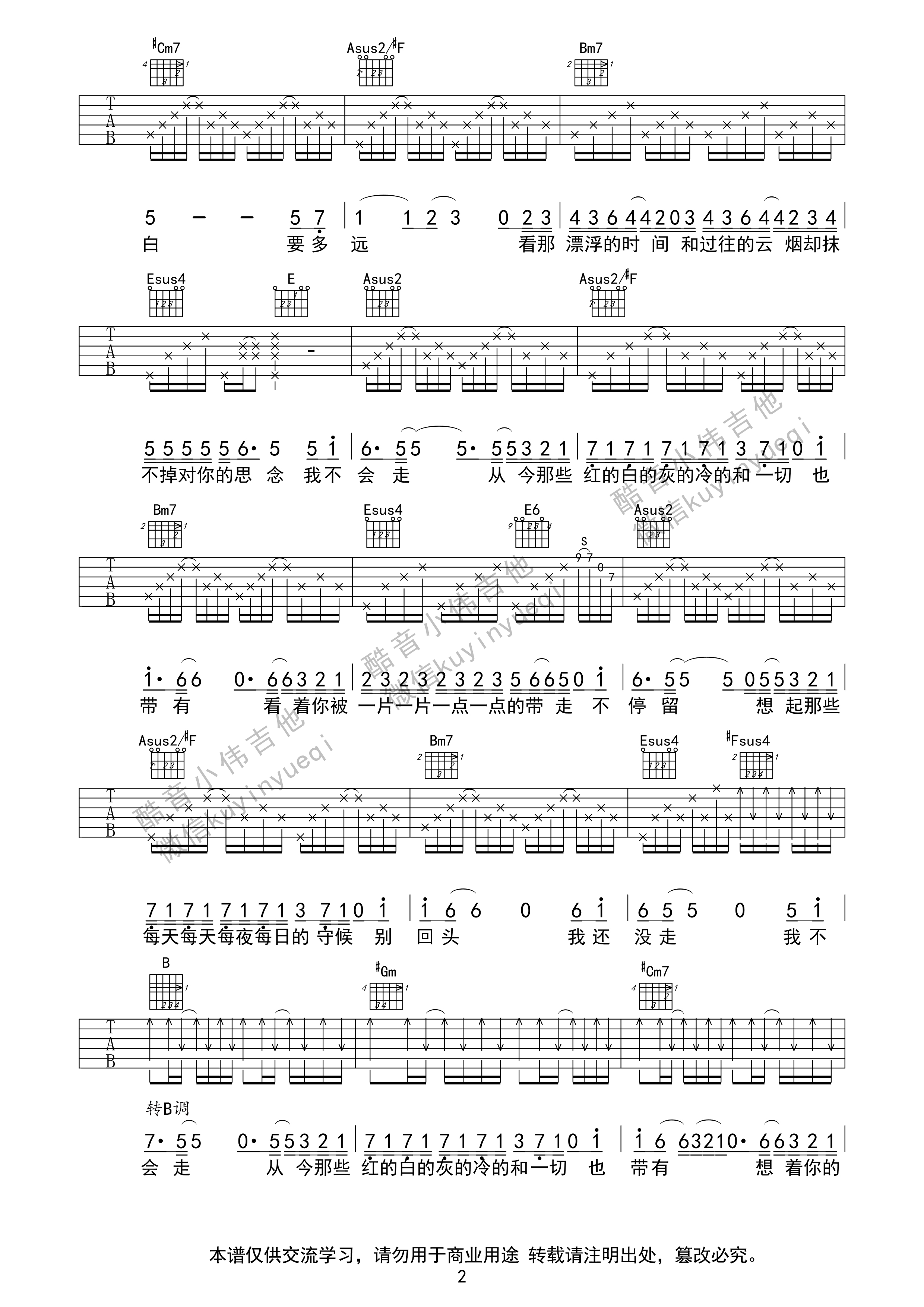 2酷音A调版 金志文《夏洛特烦恼》吉他弹唱六线谱