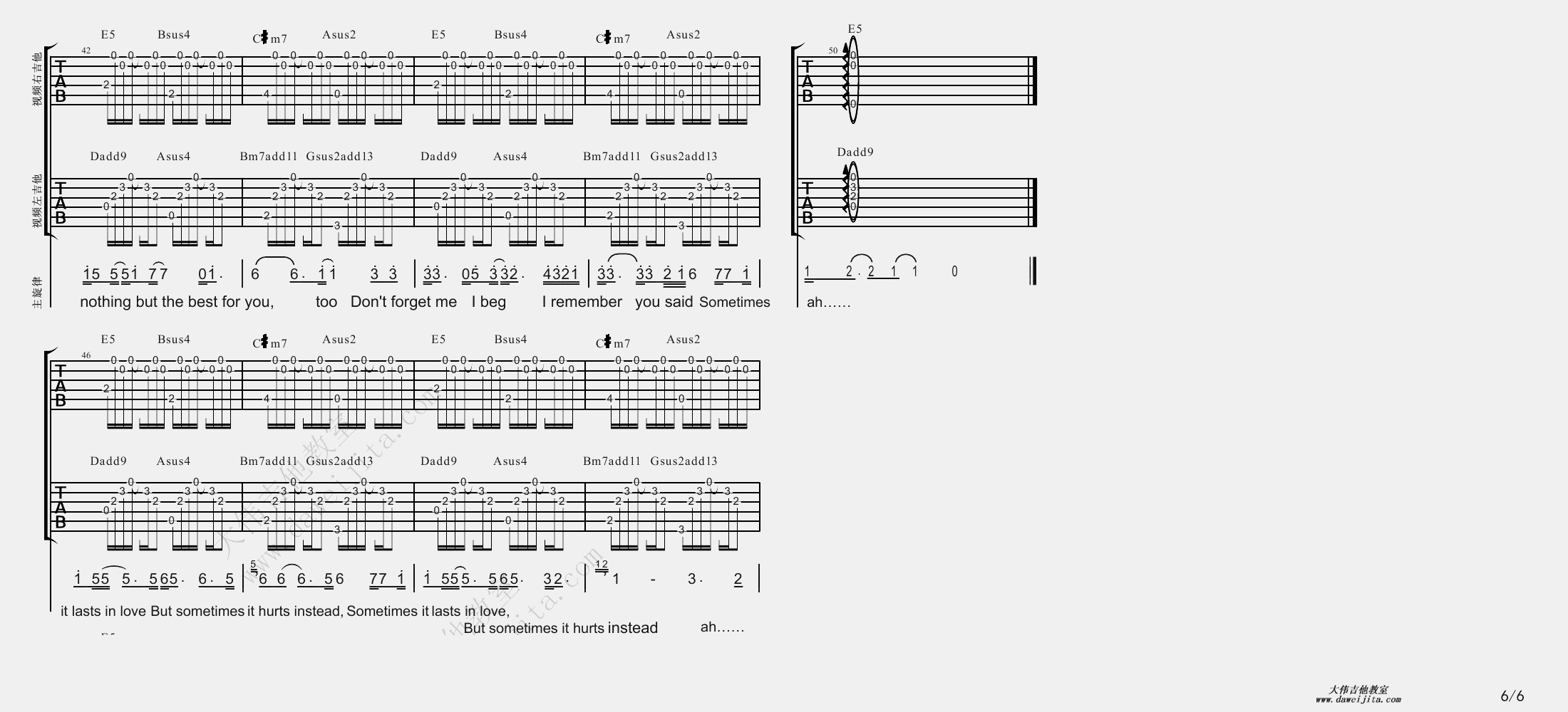 6大伟双吉他版 Adele《Someone Like You》吉他六线