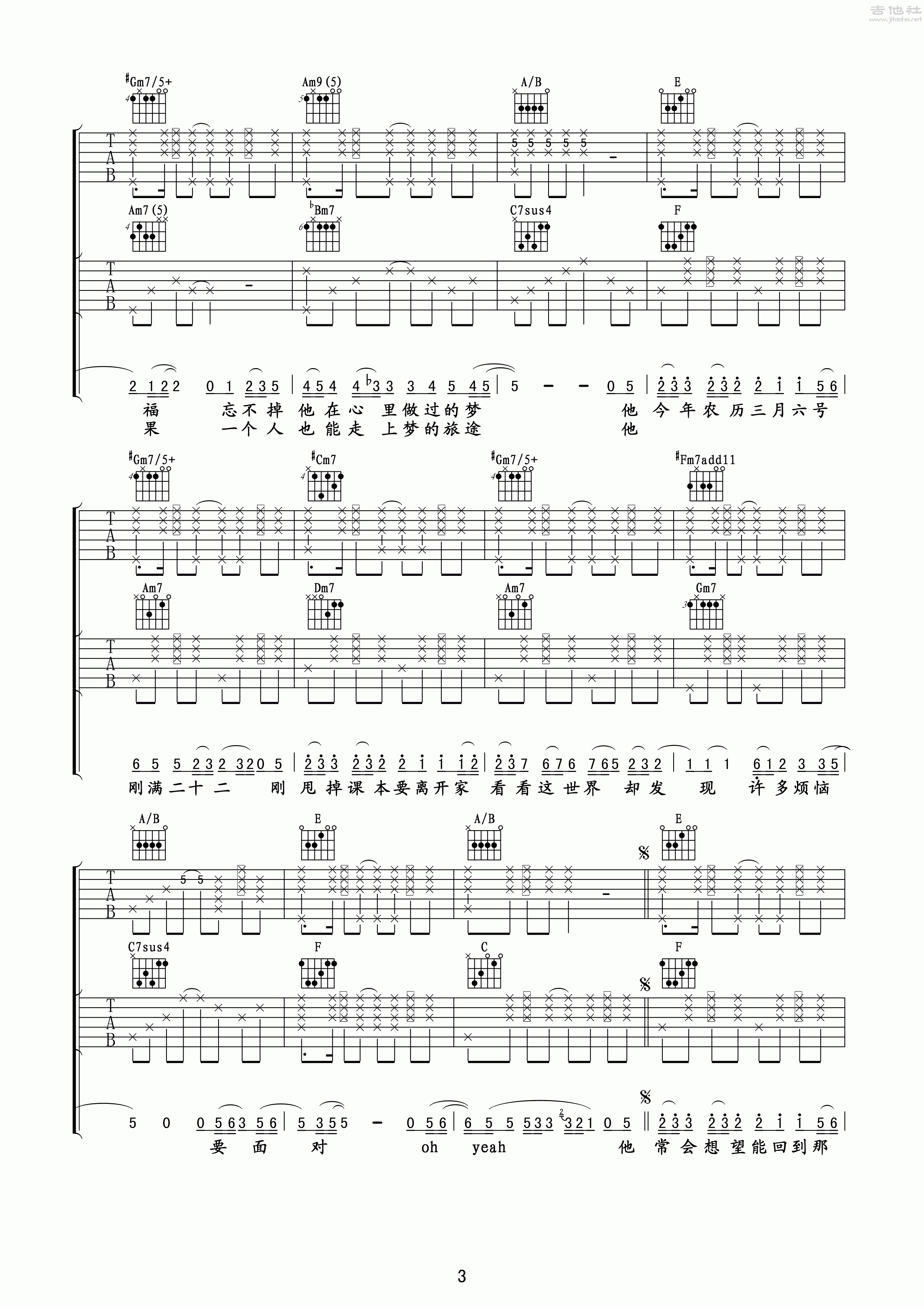 3玩易E调双吉他版 陶喆《二十二》吉他弹唱六线谱