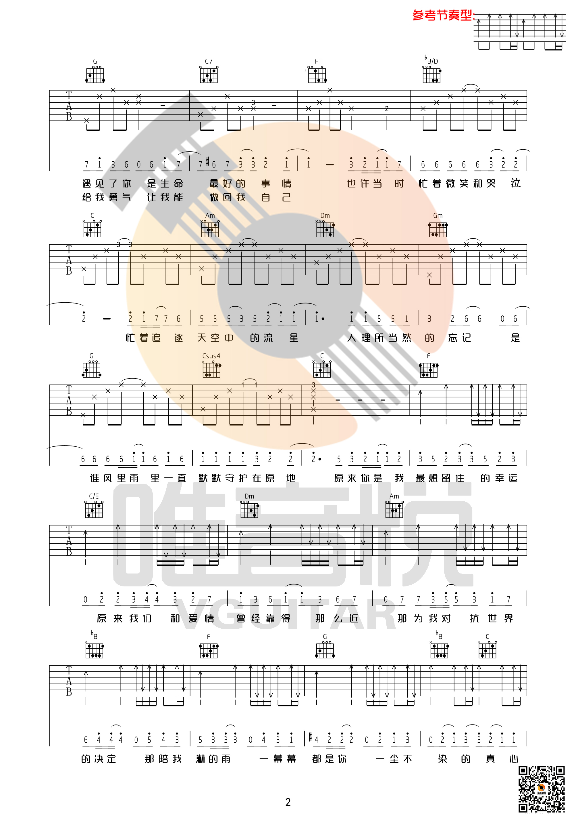 2唯音悦F调版 田馥甄《小幸运》吉他弹唱六线谱