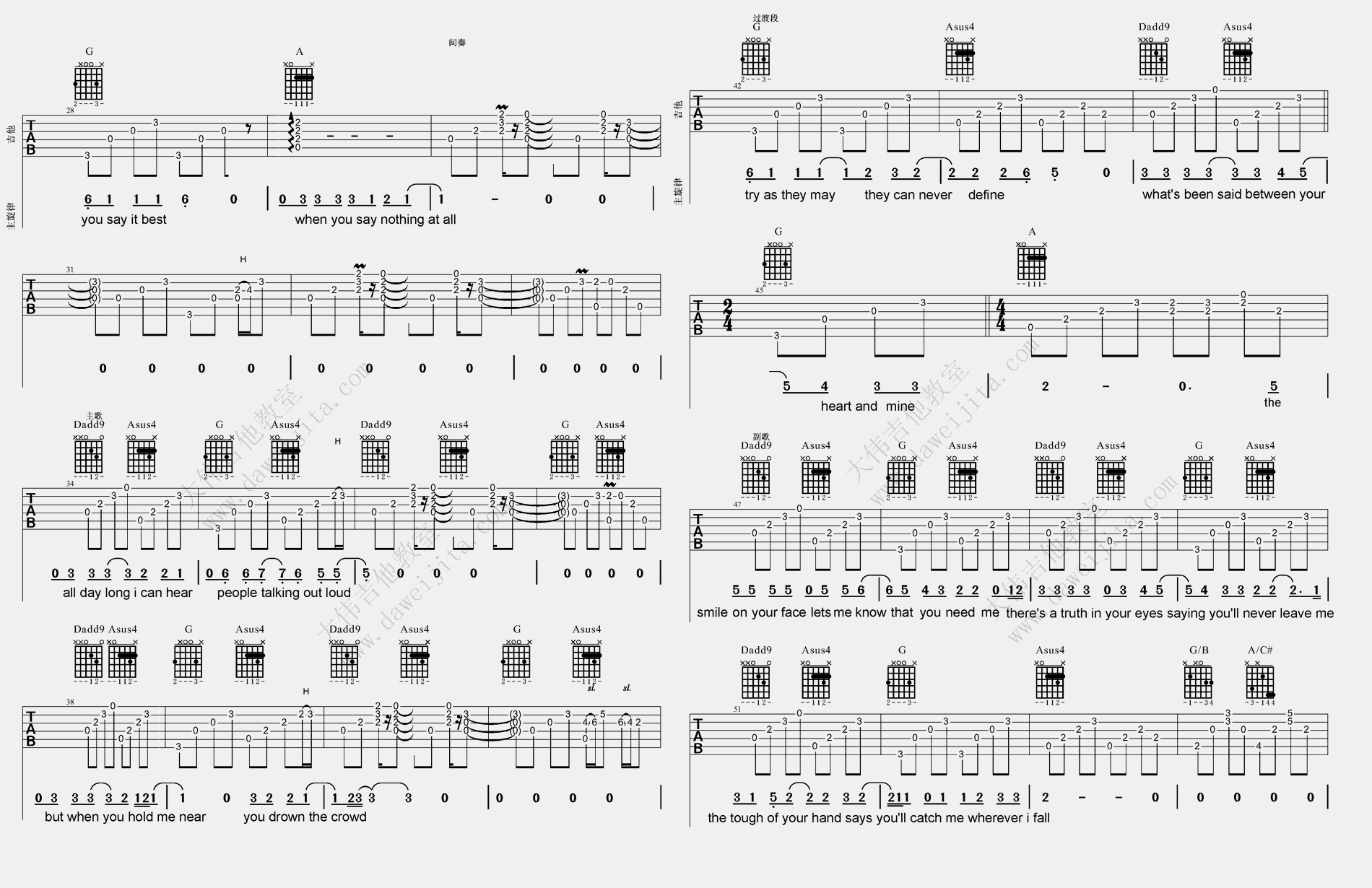 2大伟版 《When You Say Nothing At All》吉他谱