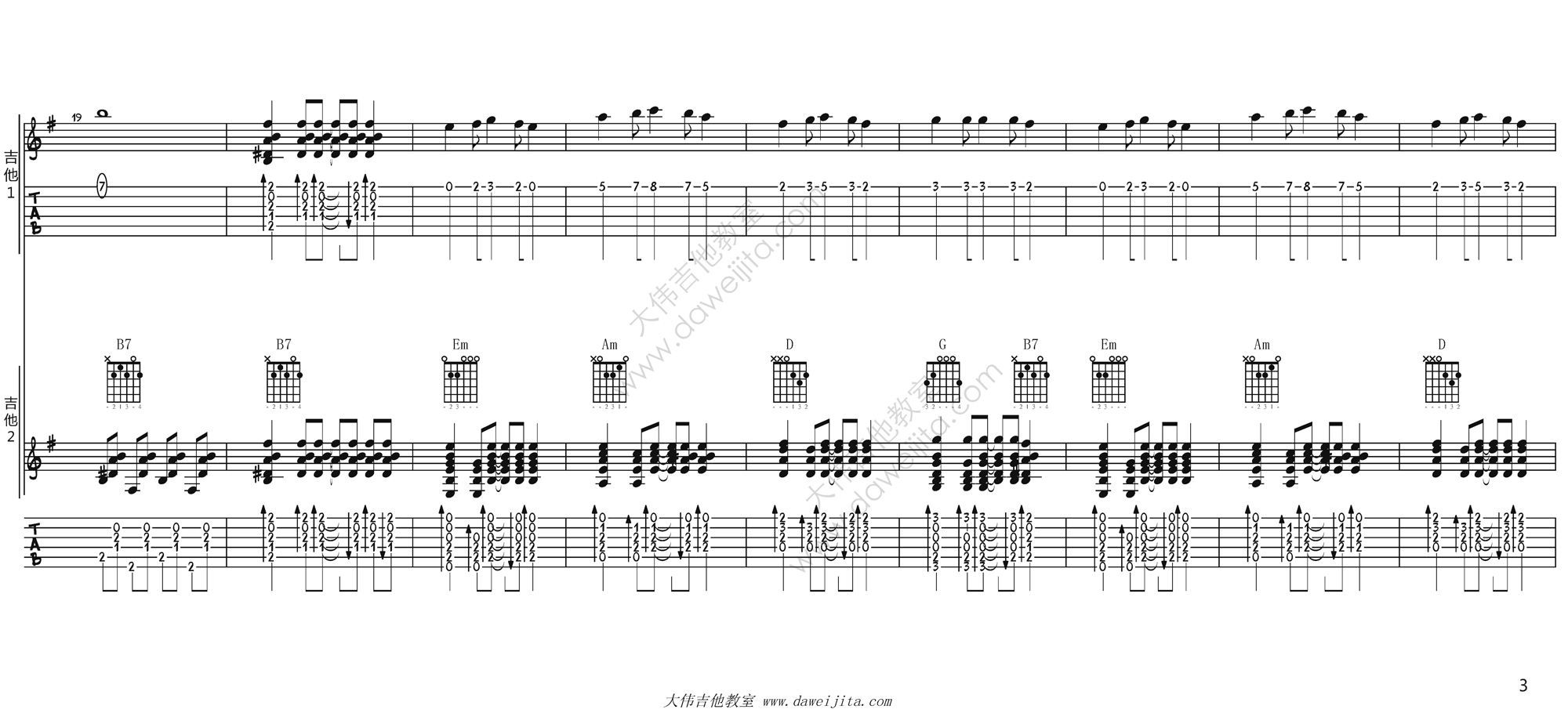 3大伟双吉他版 《将军之歌》吉他练习谱