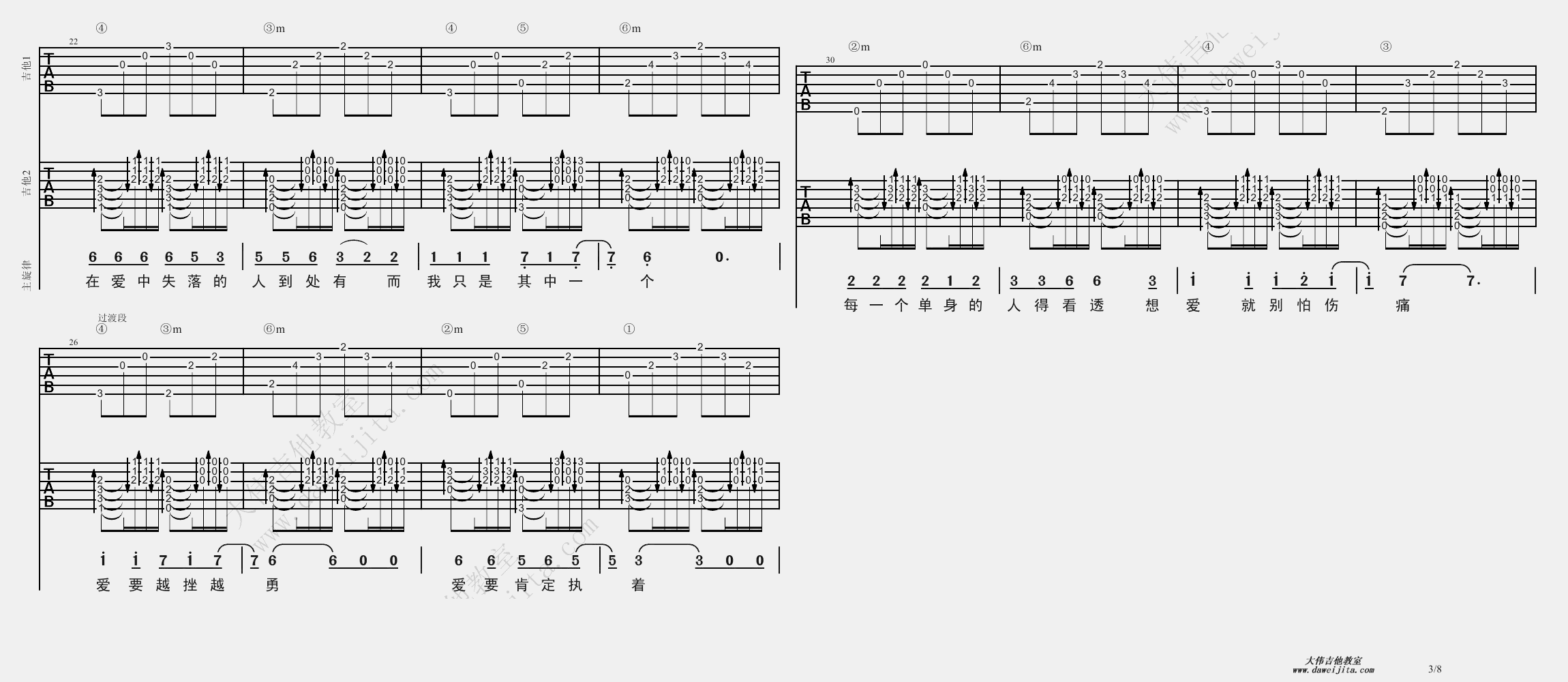 3大伟双吉他版 林志炫《单身情歌》吉他弹唱六线谱