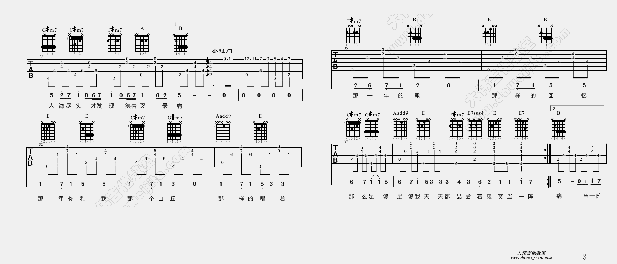 3大伟E调版 五月天《知足》吉他弹唱六线谱