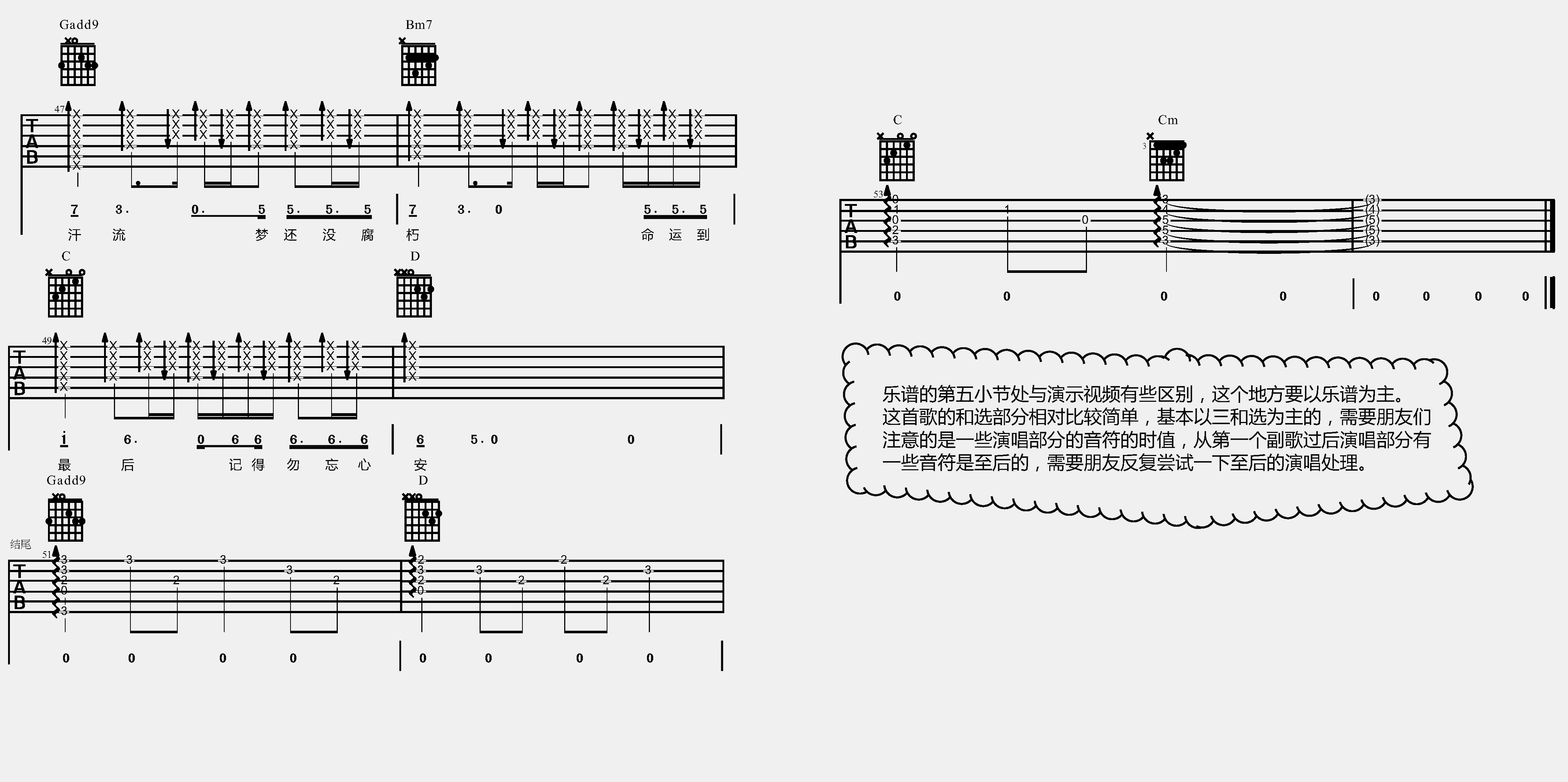 4大伟G调版 张杰《勿忘心安》吉他弹唱六线谱