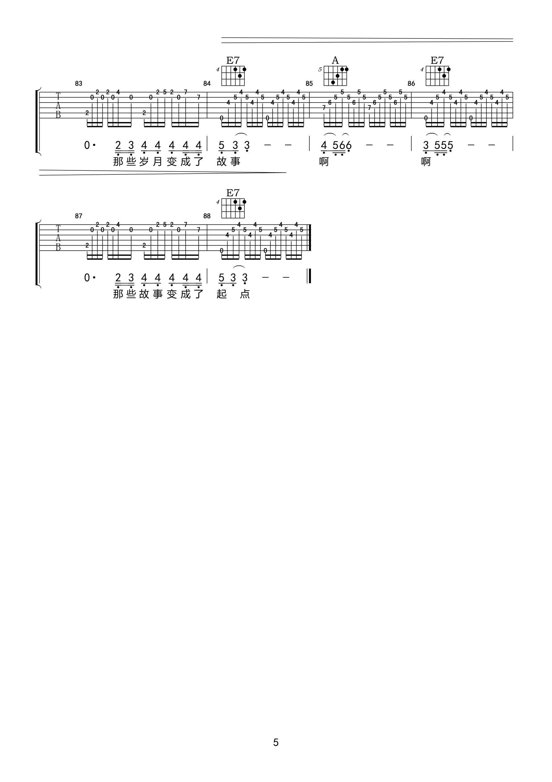 5小叶歌E调版 张智《温暖的归途》吉他弹唱六线谱