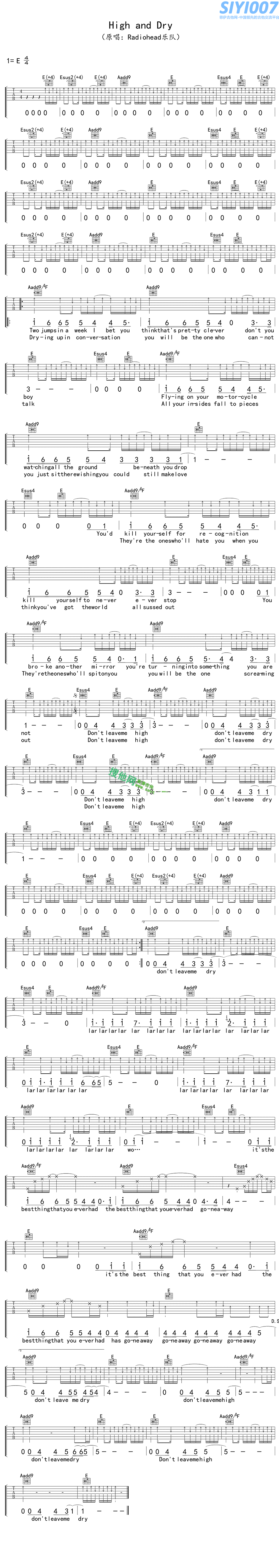 Radiohead 《High and Dry》吉他谱